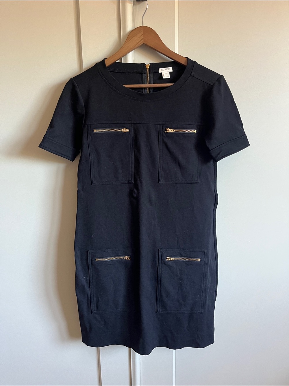 J. Crew Black Short Sleeve Shift Dress with Zip Pockets